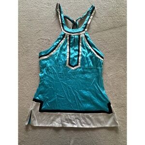 Bebe Y2K Azure Teal Silk Varsity Stripe Racerback Top M 00s Satin Babydoll Cami